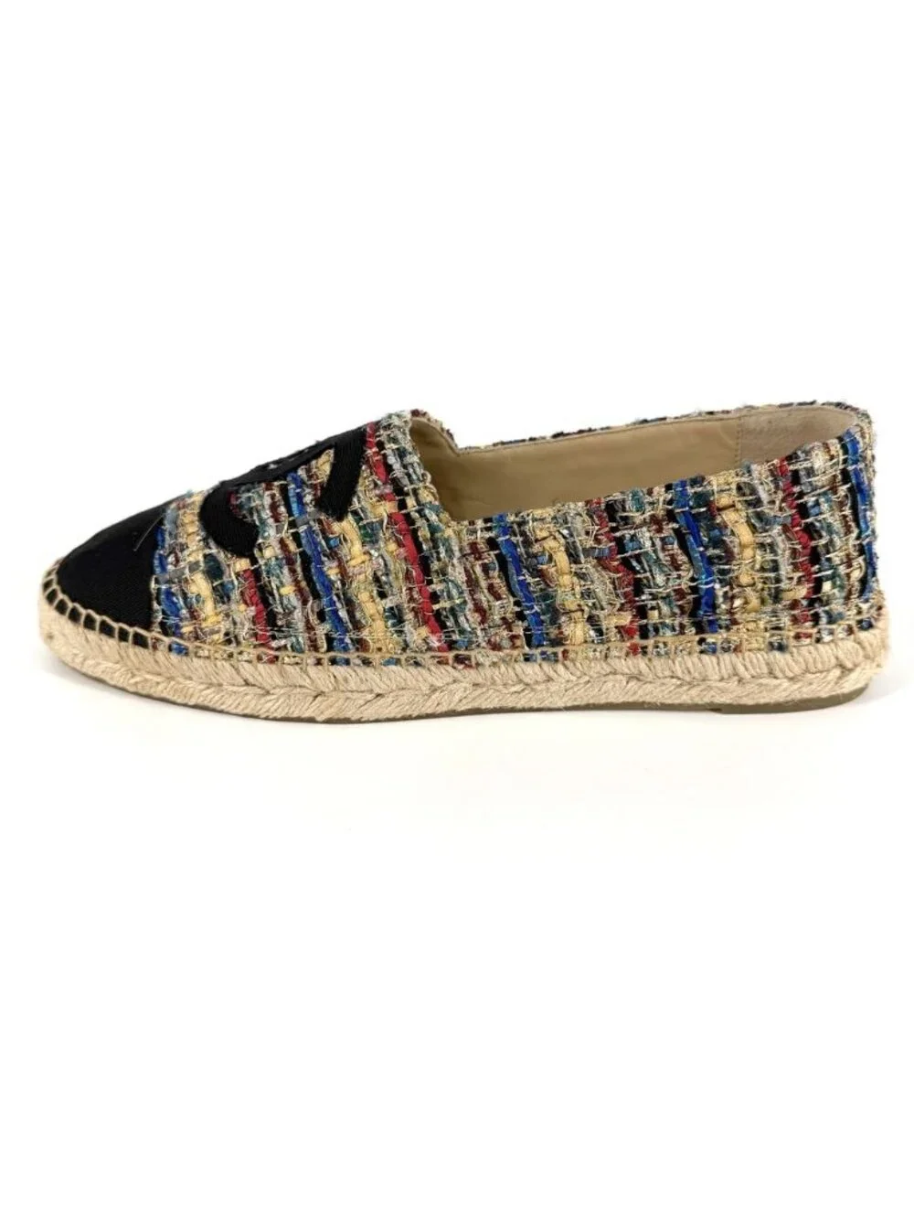 Chanel Sneakers Espadrilles Flat Shoes CC Logo Slip-on Tweed Multicolor Black